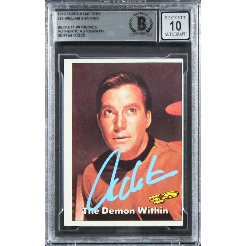 William Shatner Signed 1976 Topps Star Trek #30 Card Auto Grade 10! BAS Slabbed