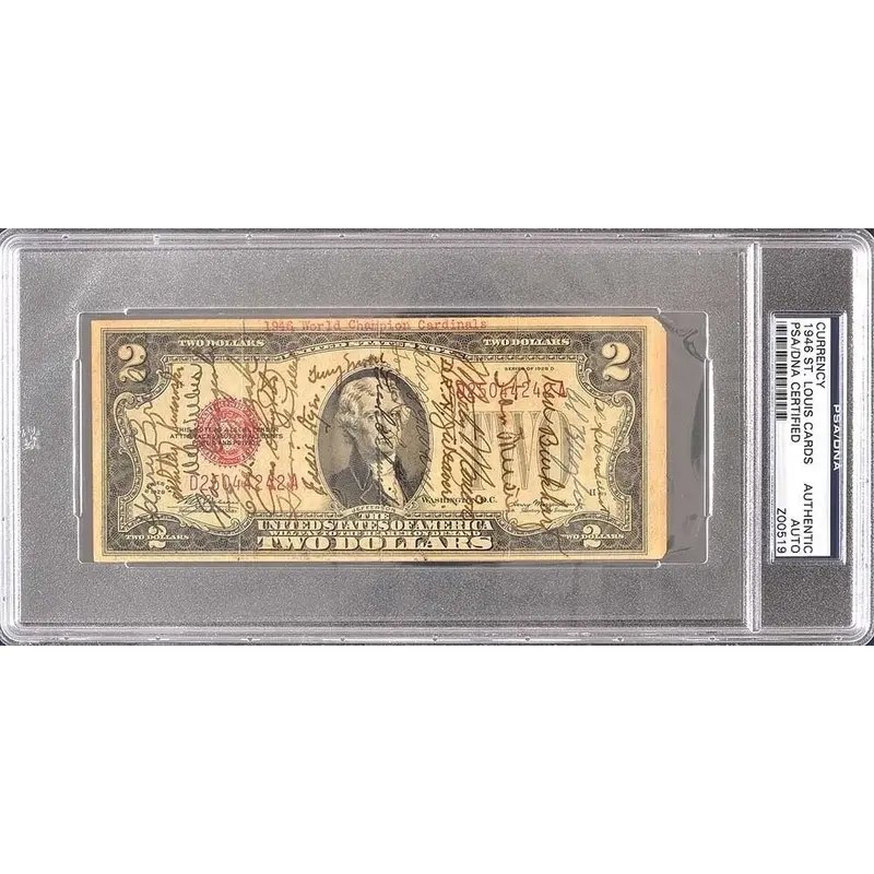 1946 St. Louis Cardinals World Series Champions Team Signed $2 Bill PSA DNA COA