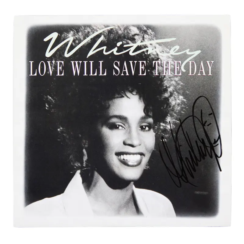 Whitney Houston Signed Love Will Save the Day 45 RPM Album Cover JSA #ZZ07458