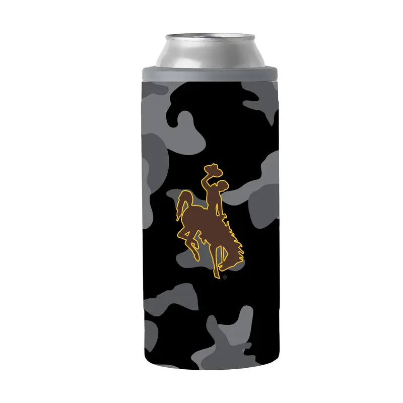 Wyoming Black Camo 12oz Slim Can Coolie