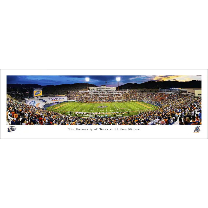 UTEP Miners Football Sun Bowl Stadium Game Night Panoramic Poster Print - Blakeway