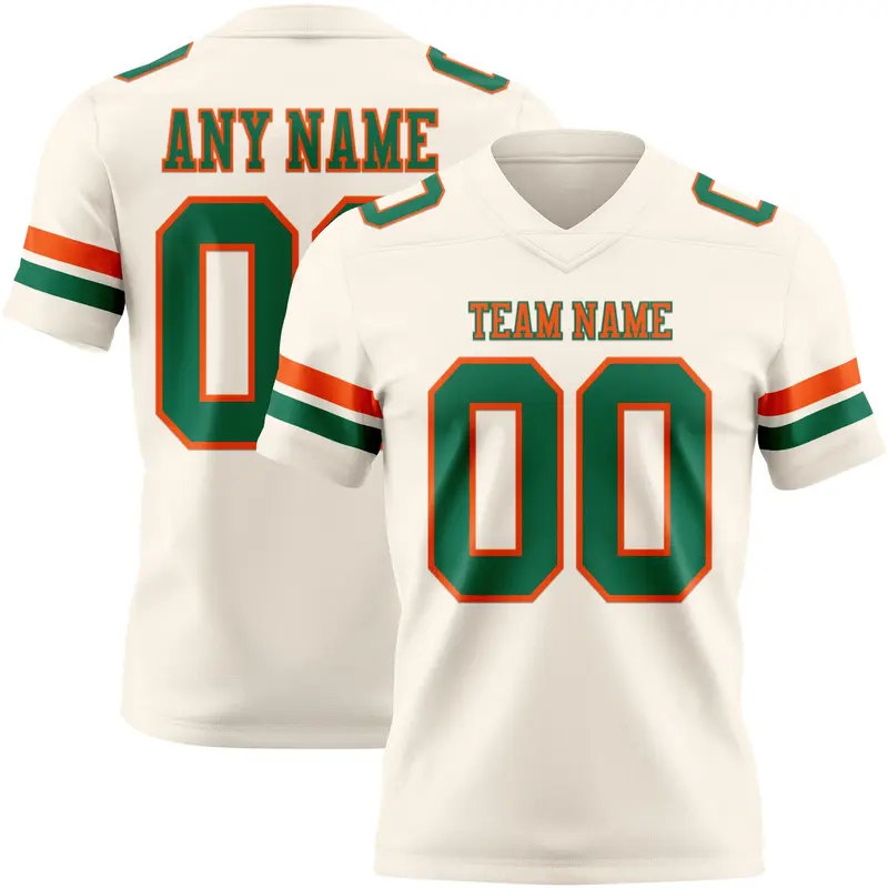 Custom Cream Kelly Green-Orange Mesh Authentic Football Jersey