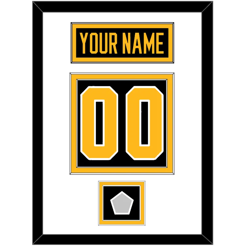 Pittsburgh Nameplate, Number (Back) & Stanley Cup Champions Patch - Home Black - Double Mat 1