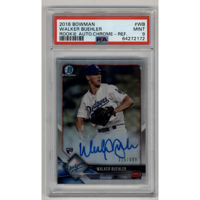Walker Buehler 2018 Bowman Chrome Rookie Auto Refractor 215/499 PSA 9 Mint