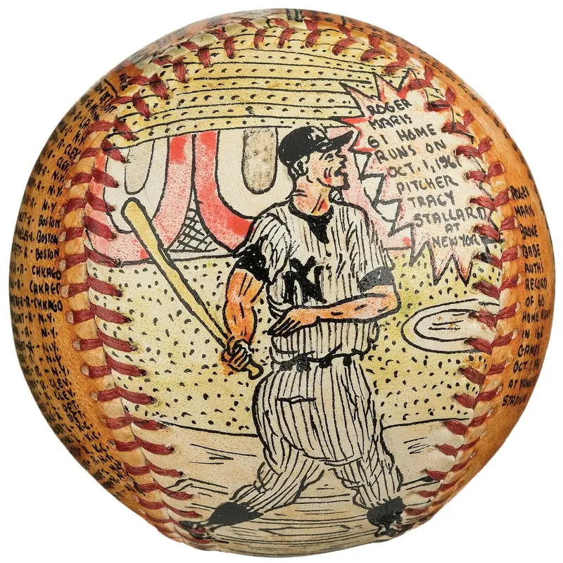 Roger Maris 61 Home Run George Sosnak Hand Painted Folk Art Baseball 1/1 Signed