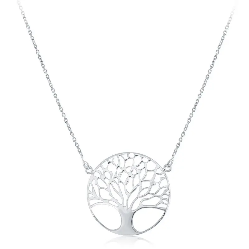 Sterling Silver Round Flat Tree Necklace