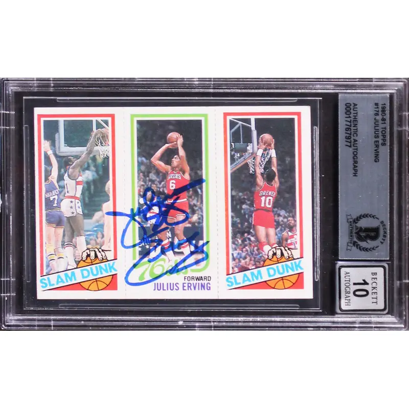 76ers Julius Erving Signed 1980 Topps #176 Card Auto Graded Mint 10! BAS Slabbed