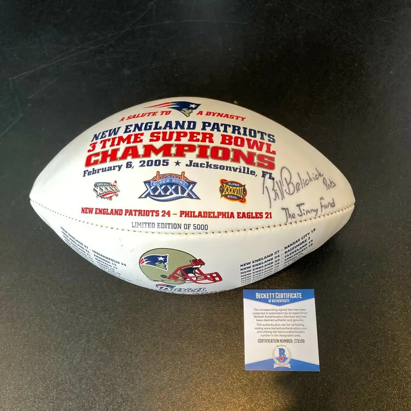 Bill Belichick Signed 2005 Super Bowl New England Patriots Football Beckett COA