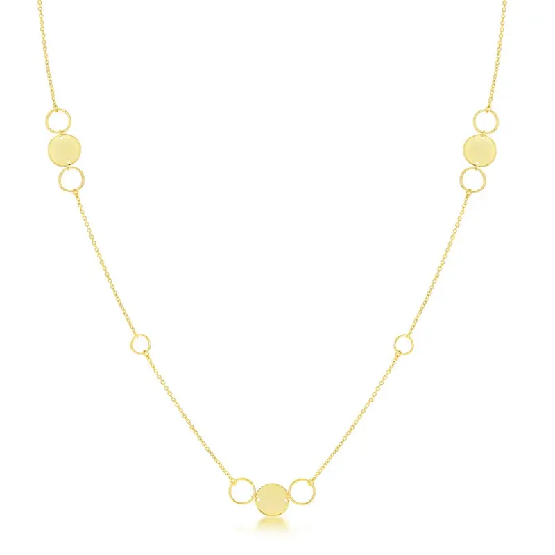 Sterling Silver Gold Plated Alternating Polished & Open Disc Necklace