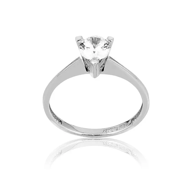 Sterling Silver Tri Prong CZ Engagement Ring