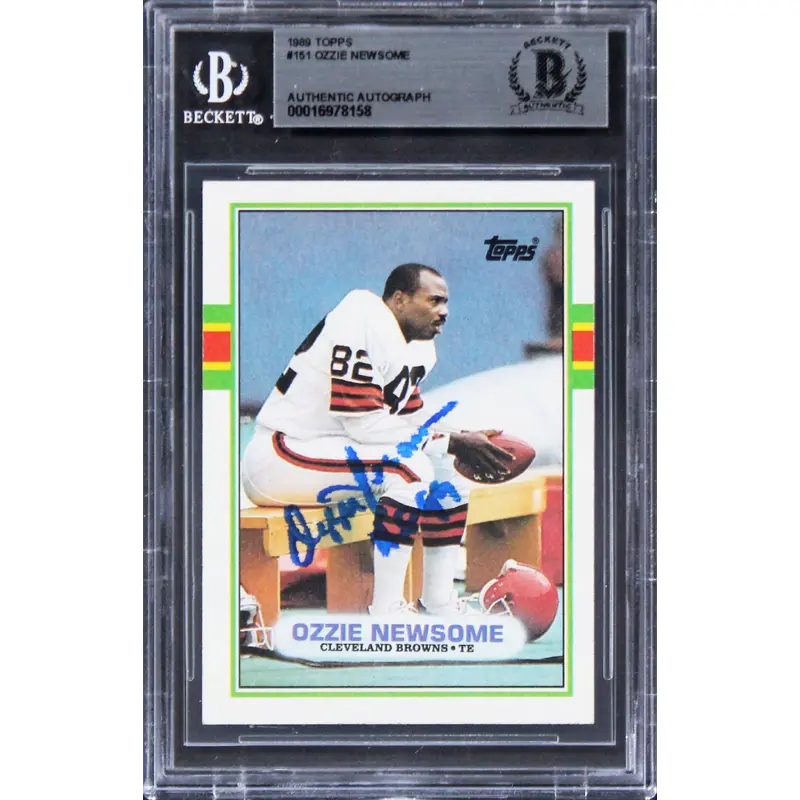 Browns Ozzie Newsome "HOF 99" Authentic Signed 1989 Topps #151 Card BAS Slabbed