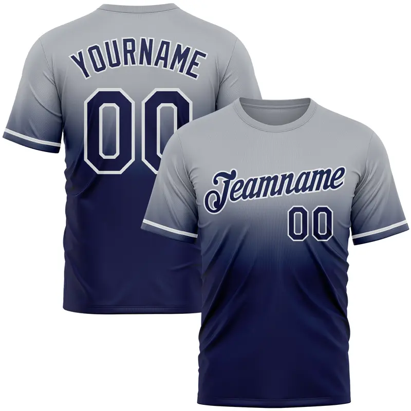 Custom Gray Navy-White Fade Fashion Performance T-Shirt