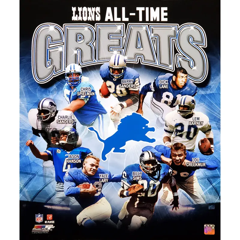 Detroit Lions "All-Time Greats" (9 Legends) Premium Poster Print - Photofile Inc