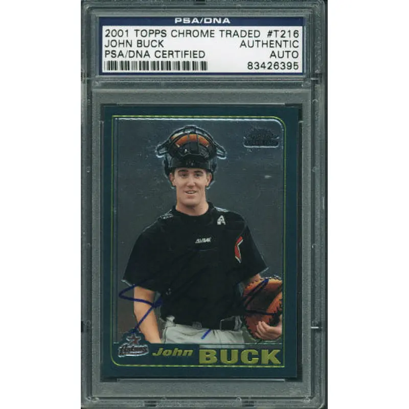 Astros John Buck Signed Card 2001 Topps Chrome Rookie #T216 PSA/DNA Slabbed