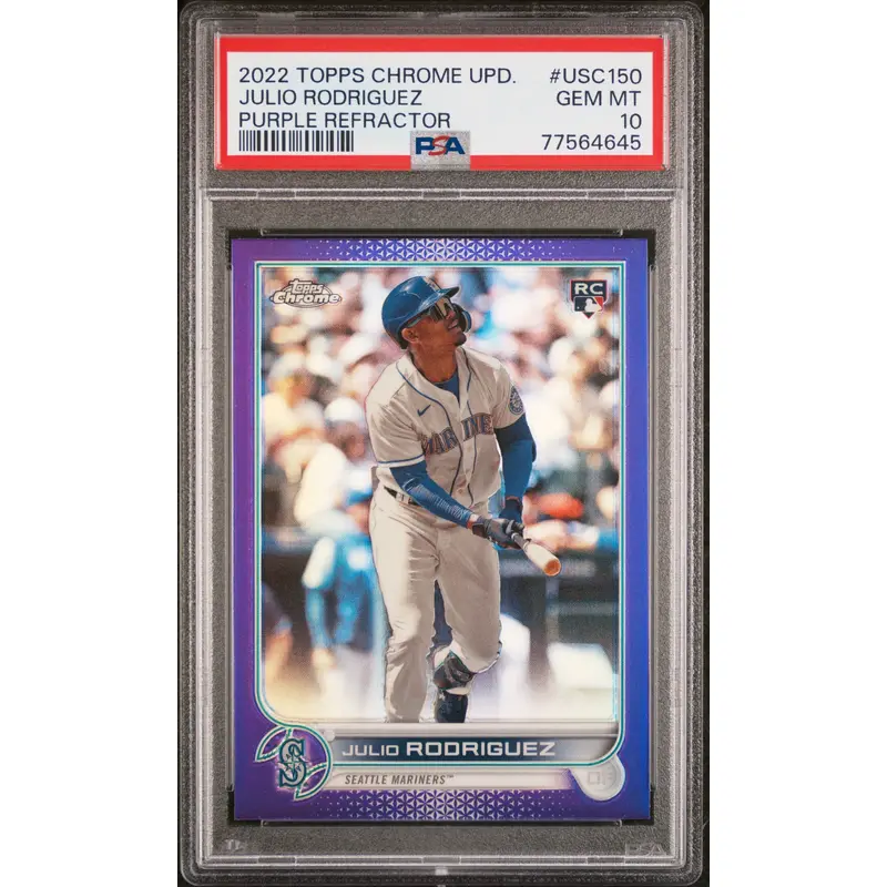 Julio Rodriguez 2022 Topps Chrome Update #USC150 Purple Refractor PSA 10 Gem Mint