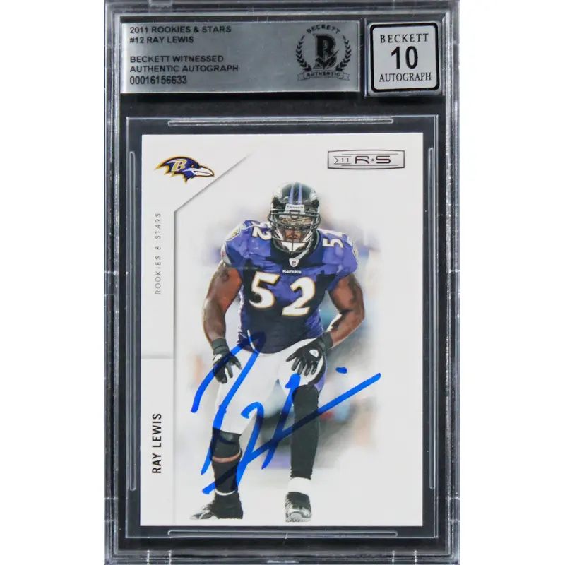 Ravens Ray Lewis Signed 2011 Rookies & Stars #12 Card Auto 10! BAS Slabbed