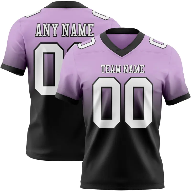 Custom Light Purple White-Black Mesh Authentic Fade Fashion Football Jersey