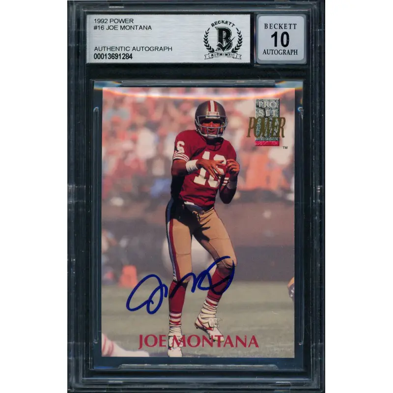 49ers Joe Montana Authentic Signed 1992 Power #16 Card Auto 10! BAS Slabbed