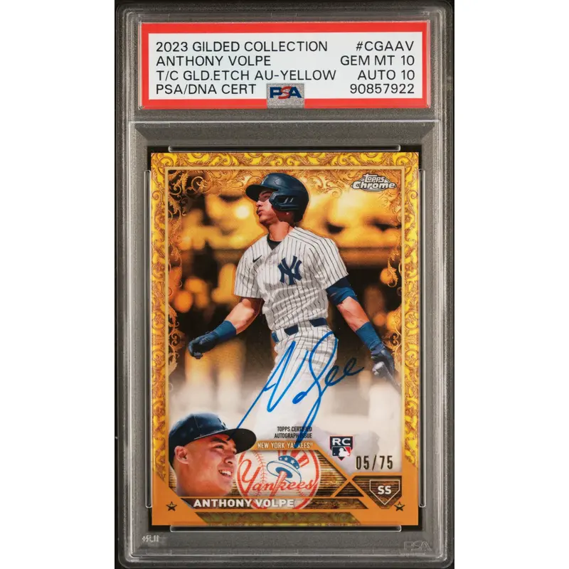 Anthony Volpe 2023 Topps Gilded Collection Gold Etch Rookie Auto #5/75 PSA 10 Auto 10