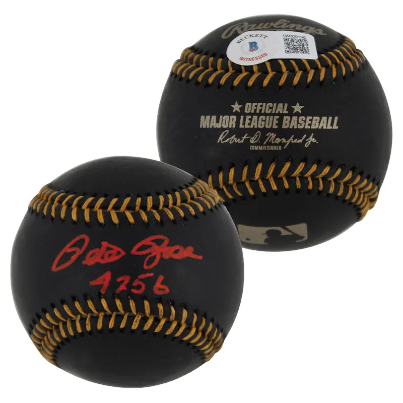 Reds Pete Rose "4256" Authentic Signed Black Oml Baseball w/ Red Sig BAS Witness