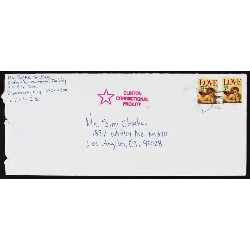 Tupac Shakur Signed 4x9.5 Clinton Correctional Facility Envelope JSA #YY12779