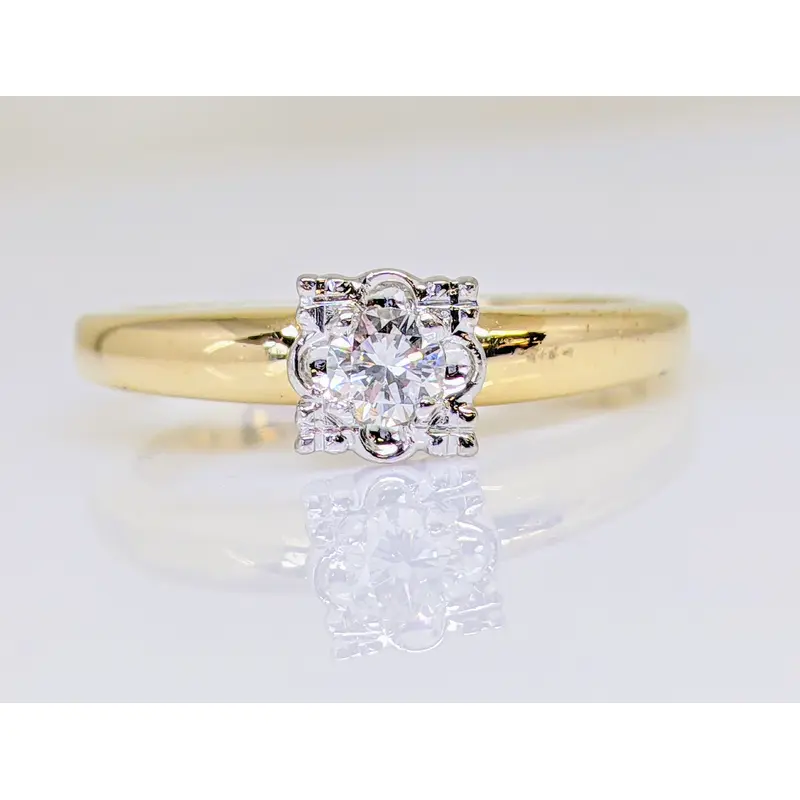14K .20 CARAT TOTAL SI1 H DIAMOND ROUND SQUARE HEAD ESTATE RING 2.5 GRAMS