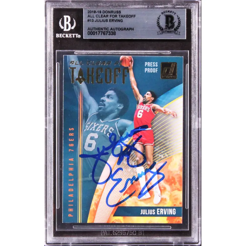 76ers Julius Erving Signed 2018 Donruss All Clear For Takeoff #13 Card BAS Slab