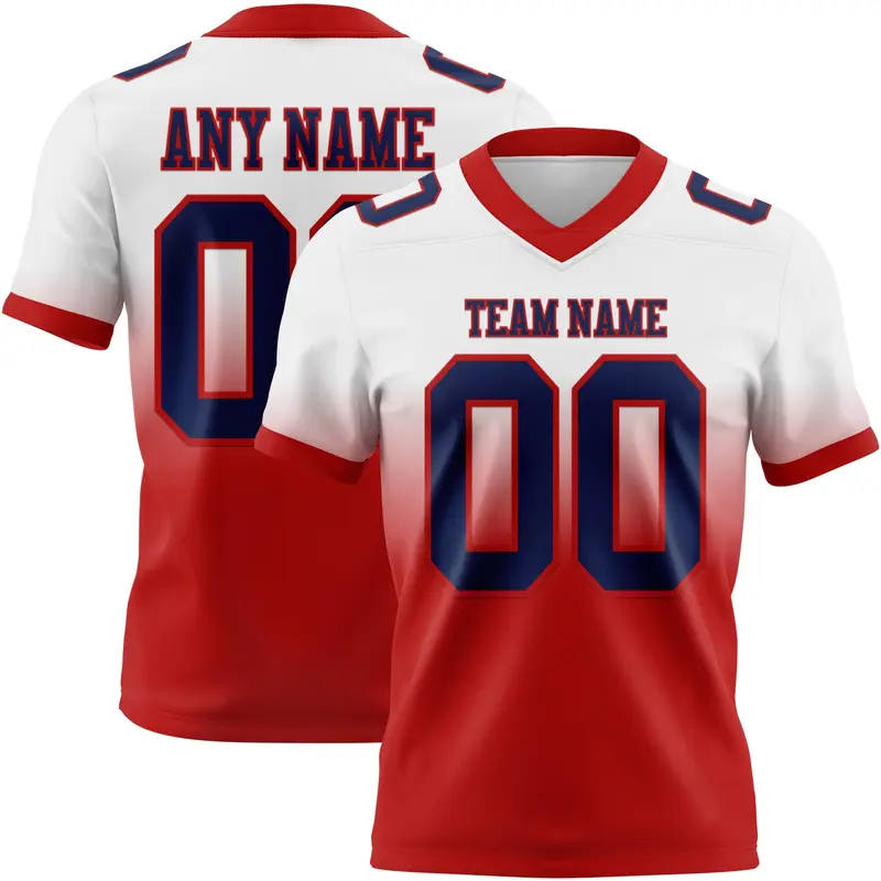Custom White Navy-Red Mesh Authentic Fade Fashion Football Jersey