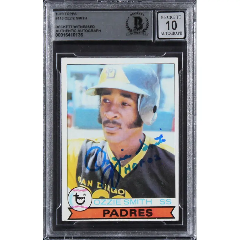 Padres Ozzie Smith HOF 02 Signed 1979 Topps #116 Rookie Card Auto 10! BAS Slab 2