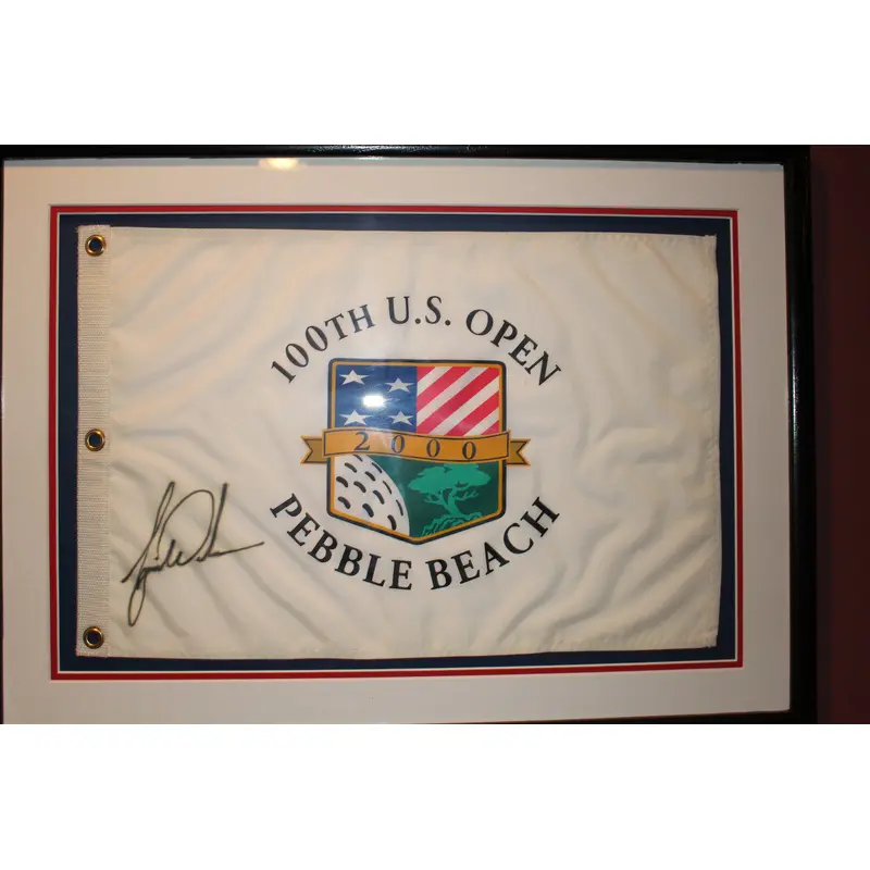 (2) 1999 U.S. Open Autographed Flags, Woods & Nicklaus plus Credential