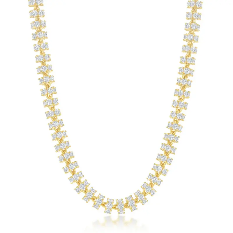 Sterling Silver 6mm Barrel CZ Chain - Gold Plated