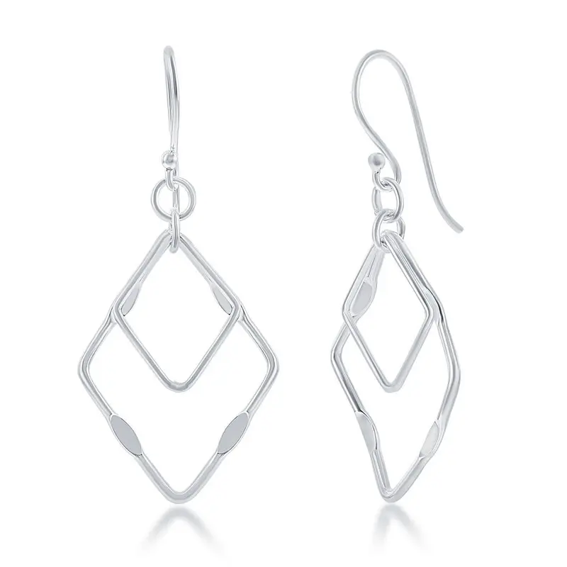 Sterling Silver Double Open Square Earrings