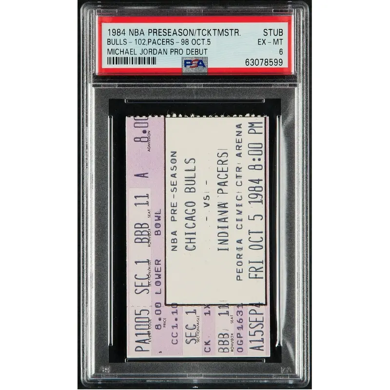 Michael Jordan NBA Debut First Game Original Ticket PSA 6 Highest Graded Pop 1!