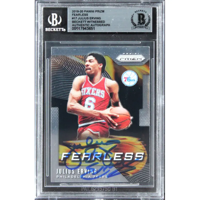76ers Julius Erving Signed 2019 Panini Prizm Fearless #17 Card BAS Slabbed