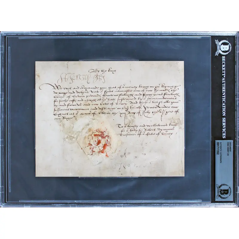 King Henry VIII Authentic Signed 5.75x7.5 1514 Pay Order Document BAS Slabbed