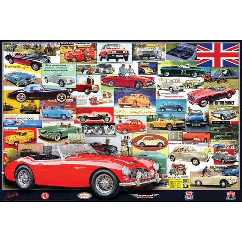 British Motor Car Heritage Poster (Austin, MG, Wolseley, Morris, Rover) - Eurographics Inc.
