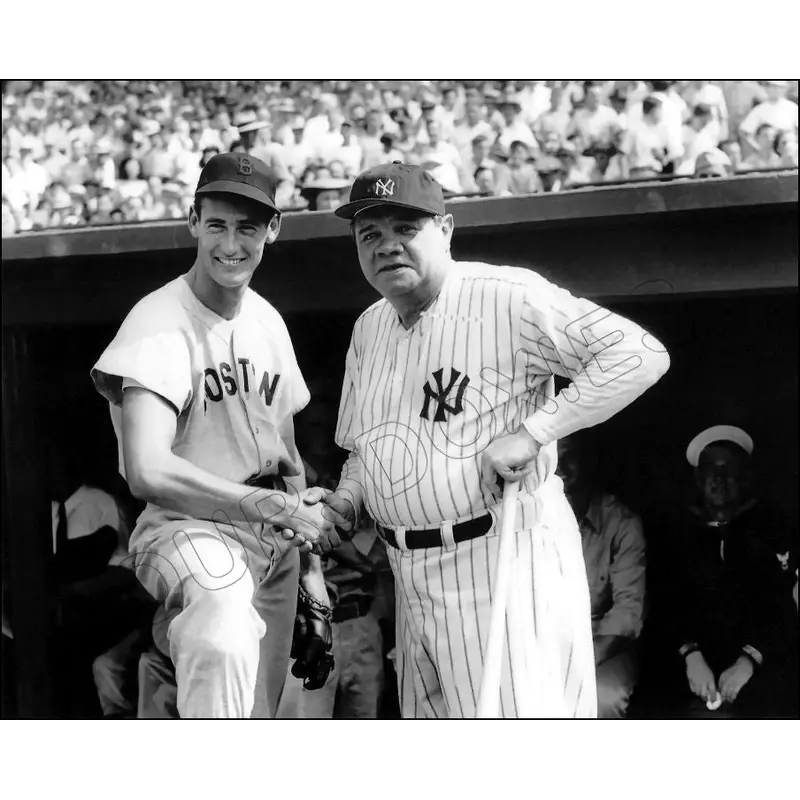 Babe Ruth Ted Williams 8X10 Photo - 1943 Yankees Red Sox - 2048