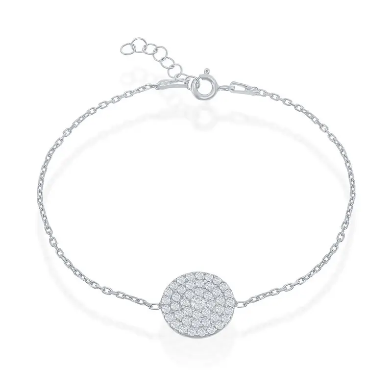 Sterling Silver Round CZ Disc Bracelet