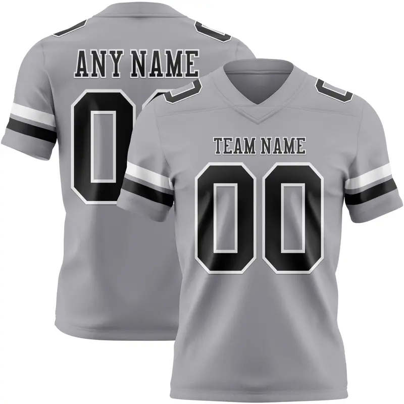 Custom Gray Black-White Mesh Authentic Football Jersey