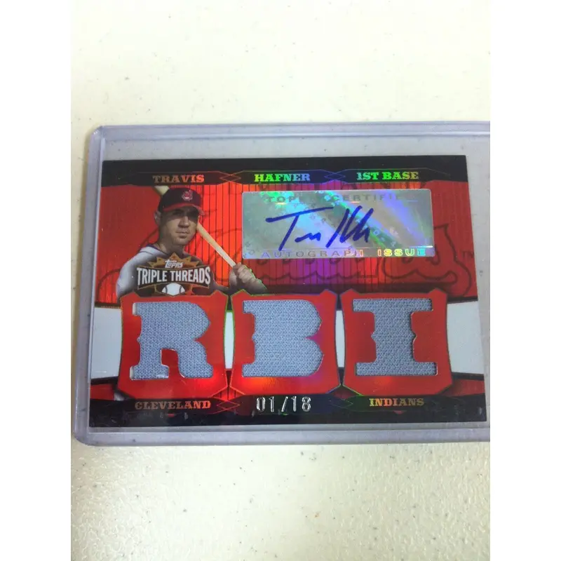 2006 Topps Triple Threads Travis Hafner Signed Game Used Jersey Card #D 01/18