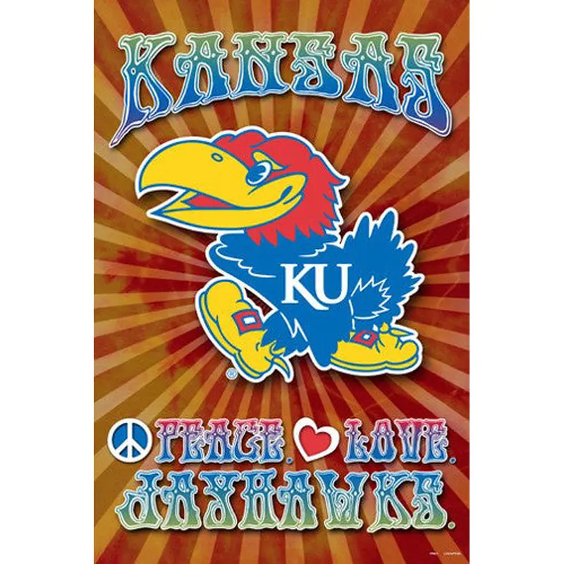 Kansas Jayhawks "Peace, Love, Jayhawks" Team Spirit NCAA Logo Poster - ProGraphs