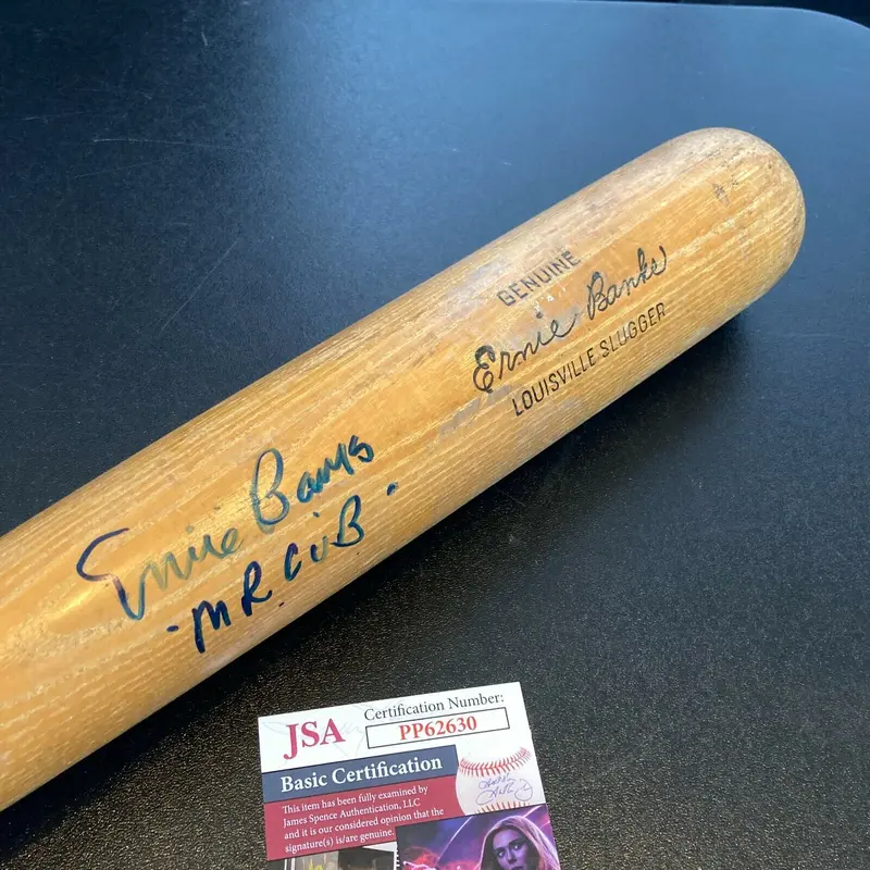 Ernie Banks Mr. Cub Signed 1950's Louisville Slugger Game Model Bat With JSA COA