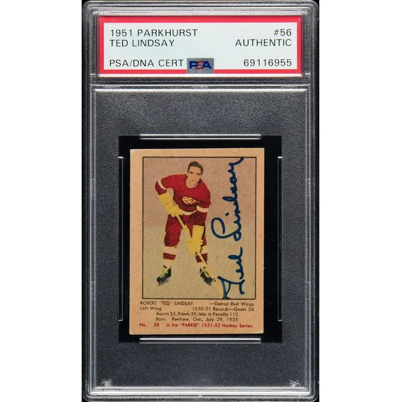 Ted Lindsay Signed 1951 Parkhurst Rookie RC #56 PSA/DNA
