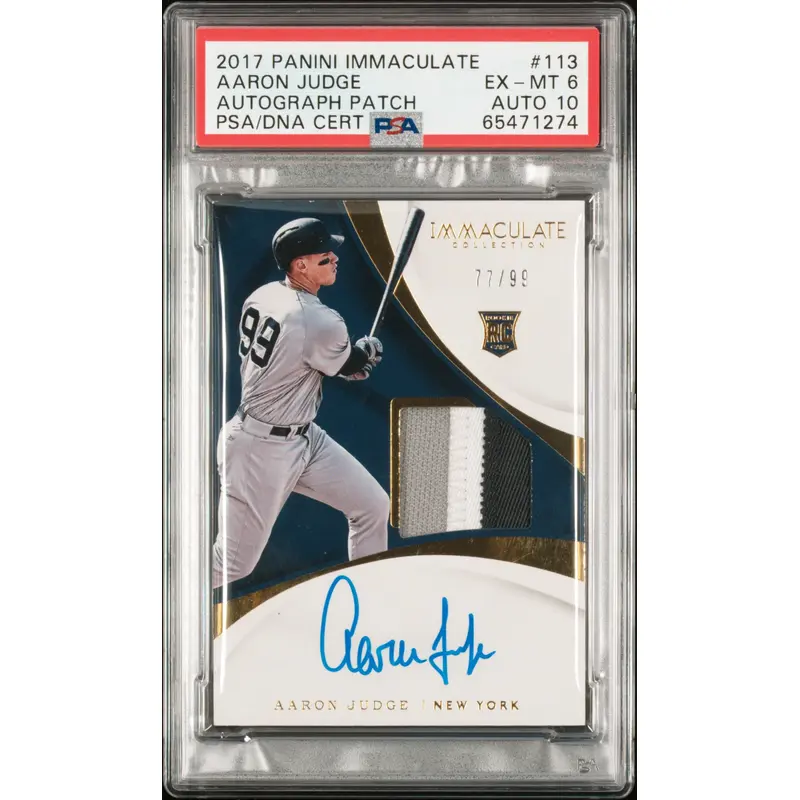 Aaron Judge 2017 Panini Immaculate Rookie Patch Auto #77/99 PSA 6 Auto 10