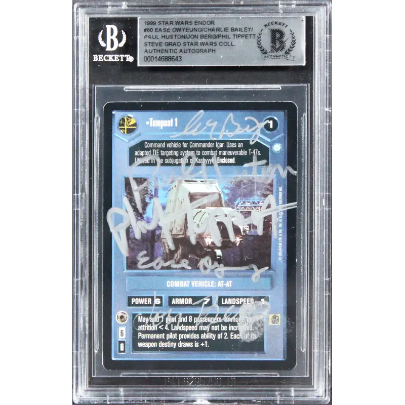 Star Wars (5) Huston, Owyeung, Berg +2 Signed 1999 SW Endor #80 Card BAS Slabbed