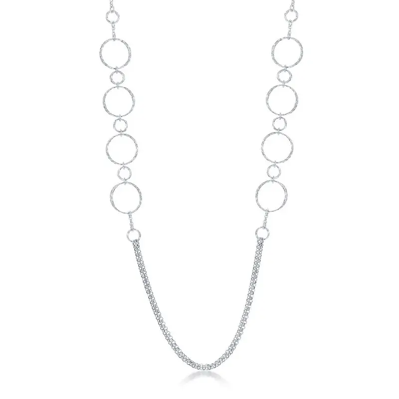 Sterling Silver Diamond Cut Rings Necklace