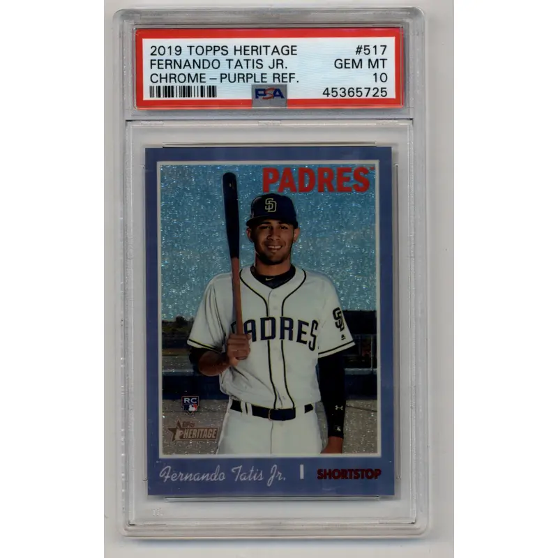 Fernando Tatis Jr 2019 Heritage Chrome Purple Refractor #517 PSA 10 Gem Mint