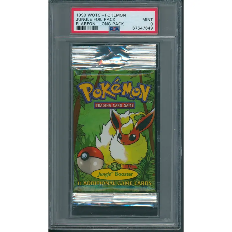 1999 WOTC Pokemon Jungle Unopened Foil Long Pack Flareon PSA 9 *7649