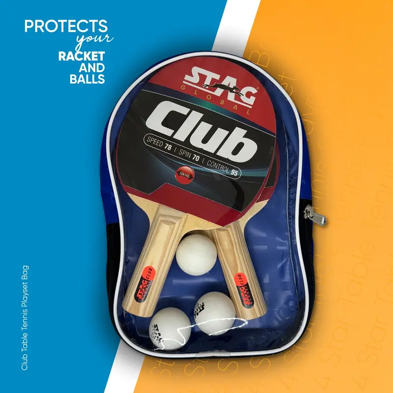 STAG GLOBAL Club Table Tennis Playset | 2 Racket, 3 Balls and 1 Cover | Kibi Sports