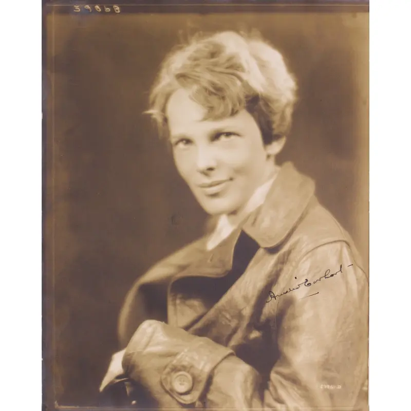 Amelia Earhart Authentic Signed 8x10 Sepia Studio Portrait Photo JSA #Z61057